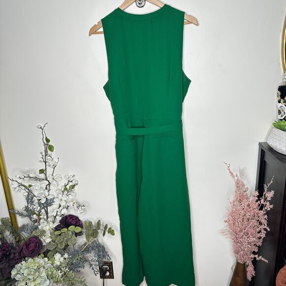 BANANA REPUBLIC Button Front Wide Leg Crop Crepe Jumpsuit Kelly Green Sz 14 {P3} - Picture 4 of 7